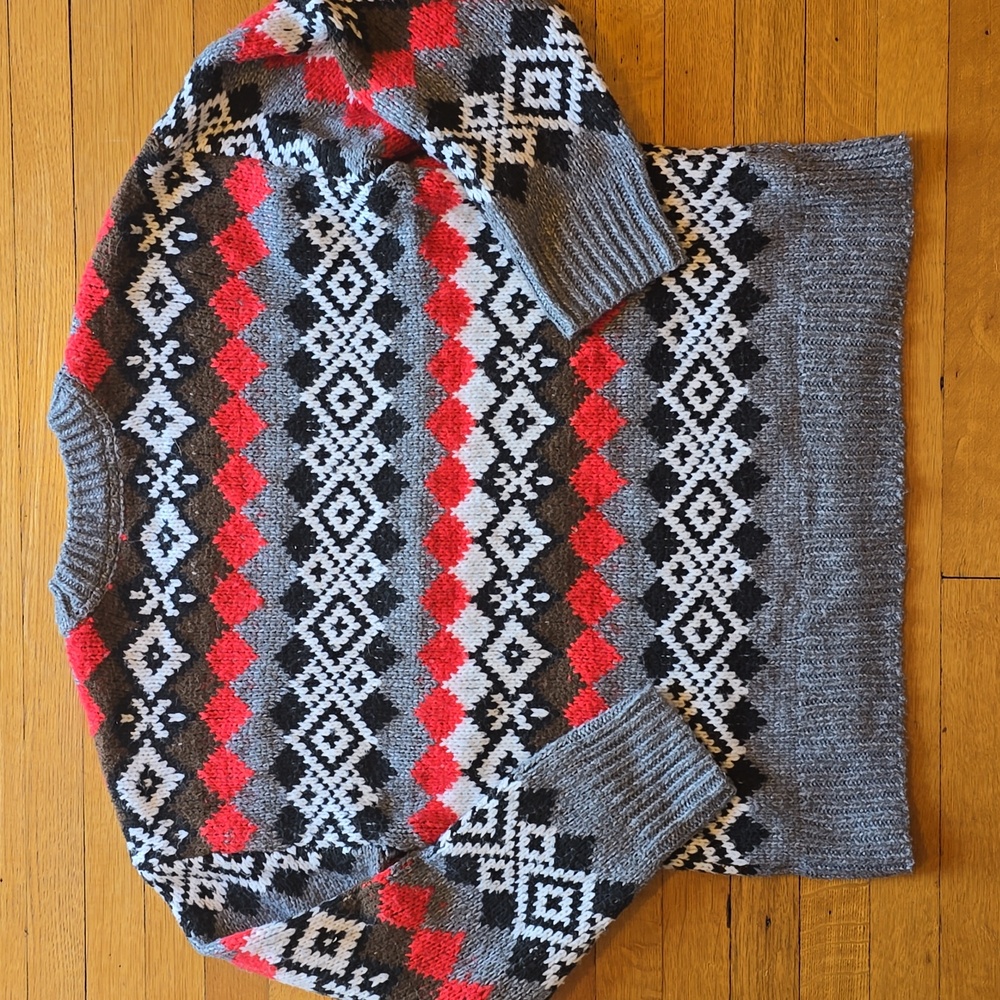 RD Style Conscious, Fair Isle Crewneck Sweater, Red/Black/White/Gray, VGUC, L - Picture 2 of 14